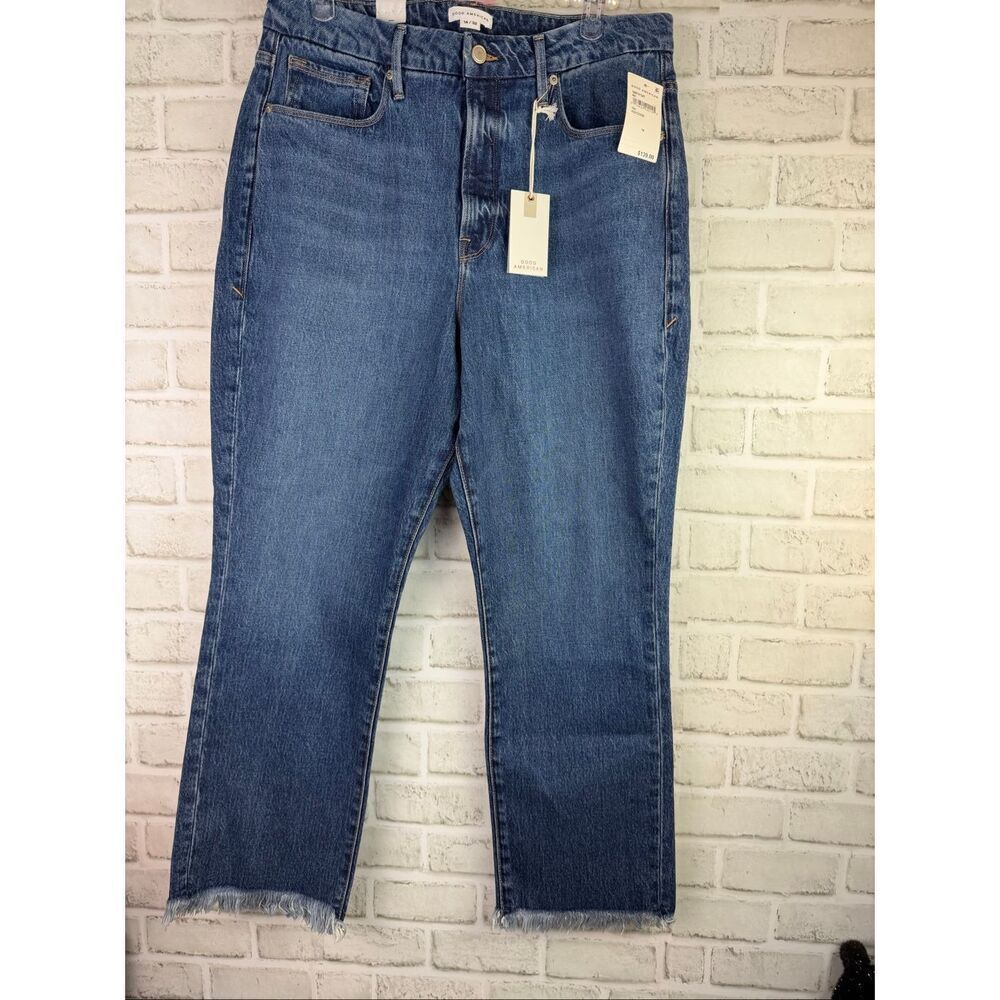 New Good American Good Boy Jeans GBFH134T Size 14 Raw Fray Hem High Waist